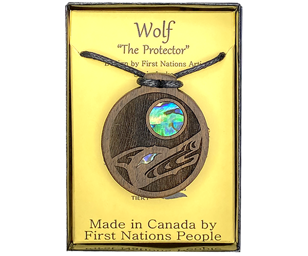 WOOD PENDANTS - Dark Walnut / Wolf/Moon - 207WPD - House of Himwitsa Native Art Gallery and Gifts