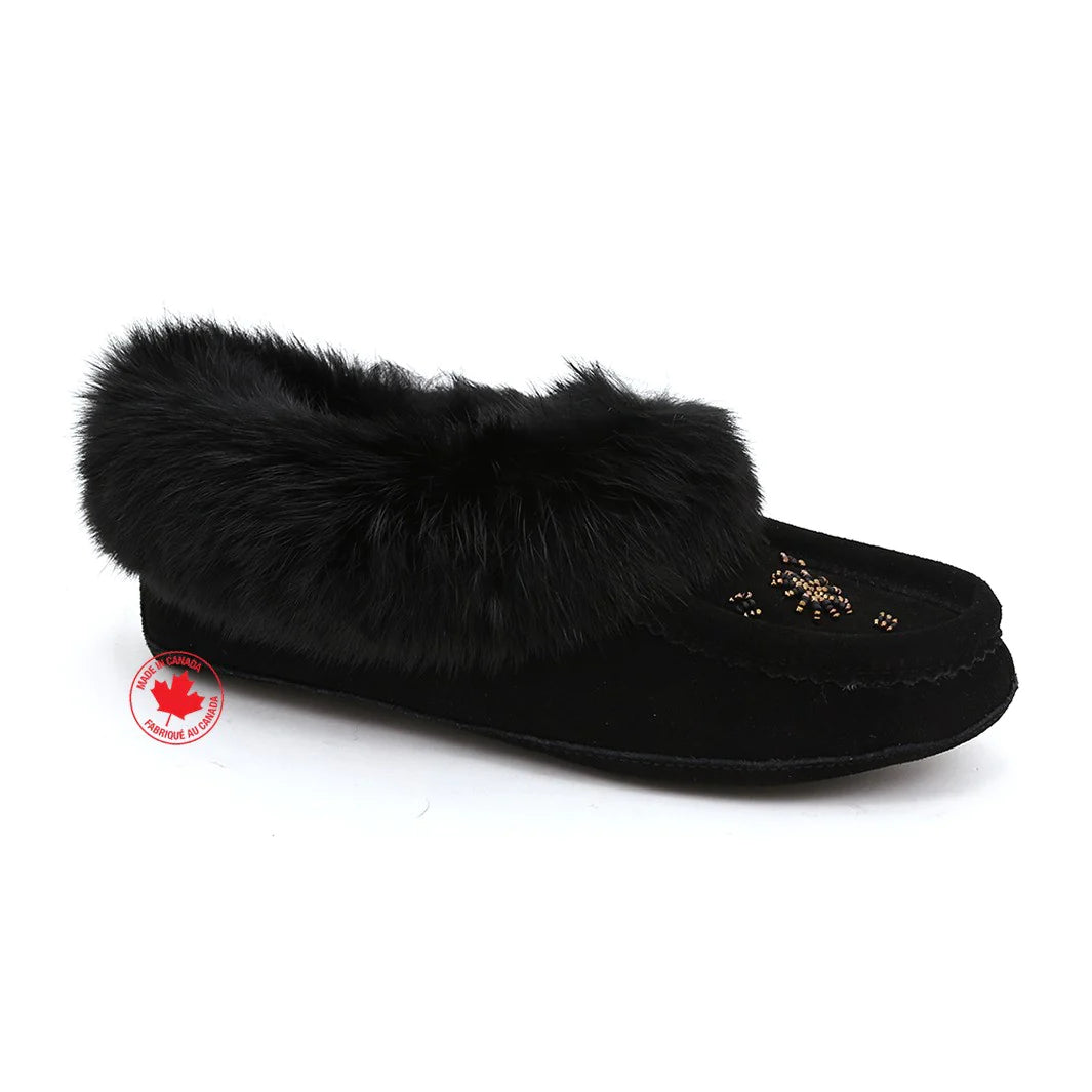 Leela Women's Moccasin Line Suede Rabbit Fur - Black / 10 - 7882 00 M 10 BLK - House of Himwitsa Native Art Gallery and Gifts