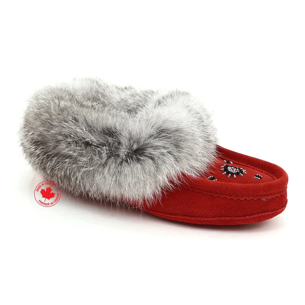Leela Women's Moccasin Line Suede Rabbit Fur - Red / 5 - 7882 05 M RED - House of Himwitsa Native Art Gallery and Gifts