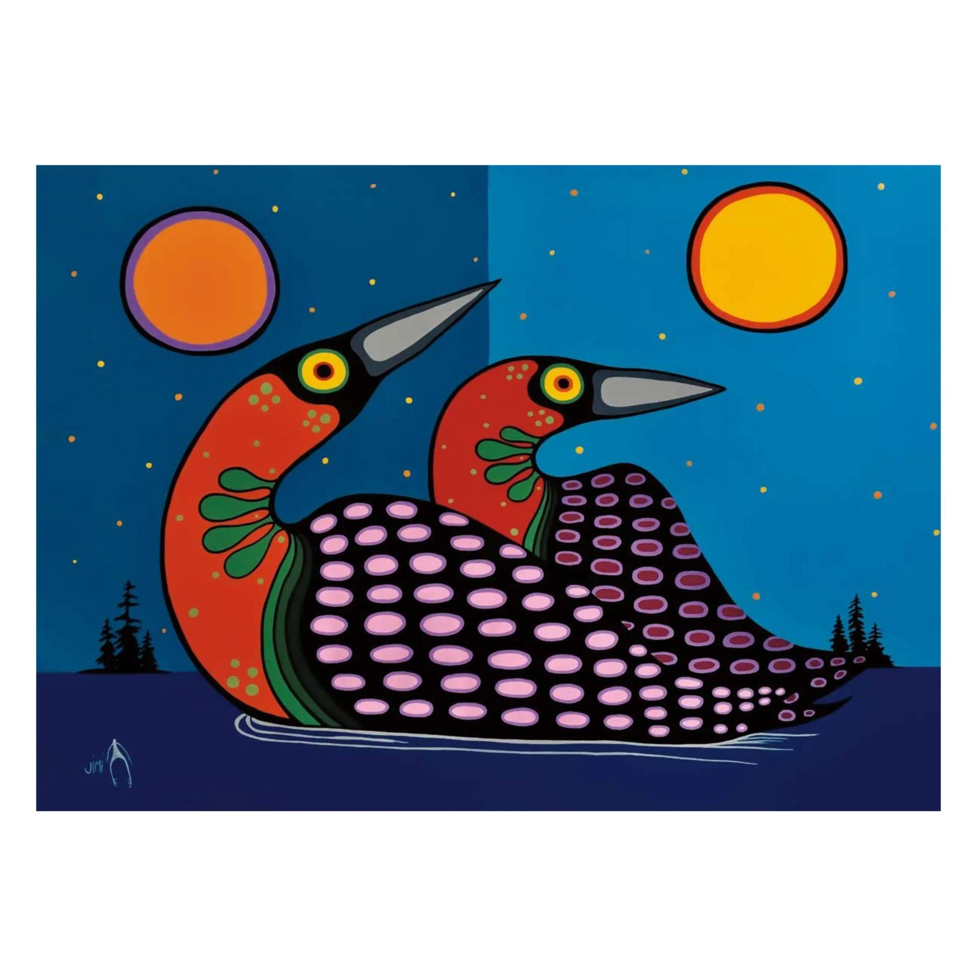 Art Card Jim Oskineegish Loons - Art Card Jim Oskineegish Loons -  - House of Himwitsa Native Art Gallery and Gifts