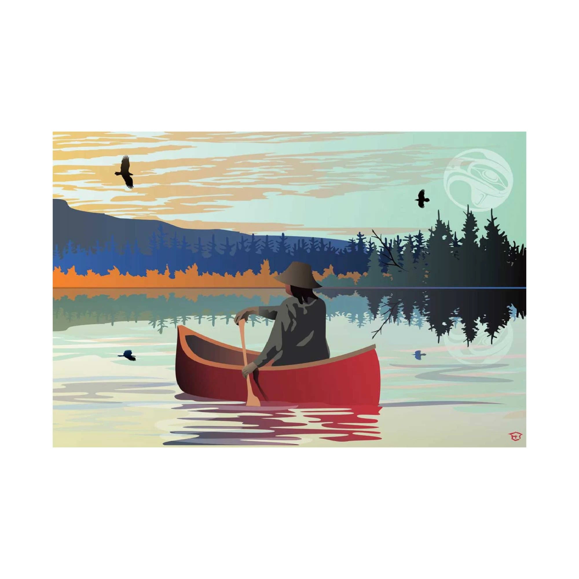 Art Card Mark Preston Lone Canoe - Art Card Mark Preston Lone Canoe -  - House of Himwitsa Native Art Gallery and Gifts