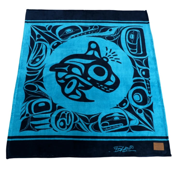 Blanket Bill Helin Printed Velura Throw Orca - Blanket Bill Helin Printed Velura Throw Orca -  - House of Himwitsa Native Art Gallery and Gifts