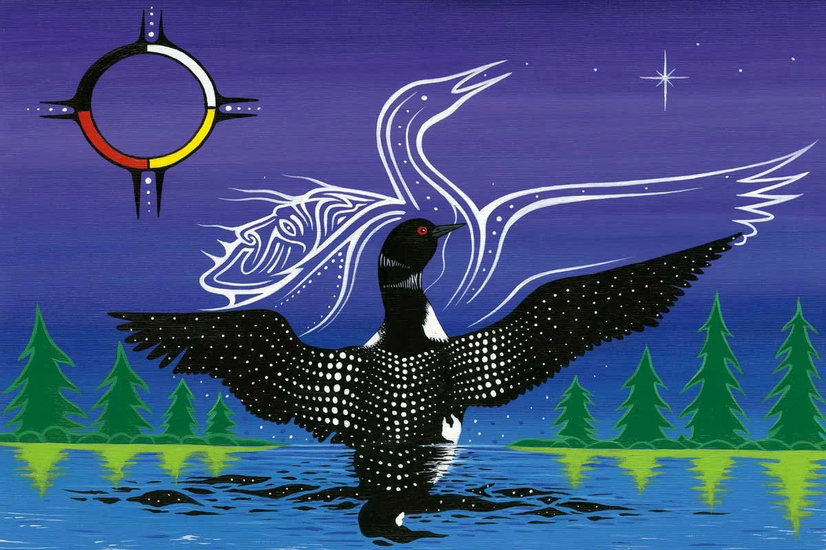 Art Card Jeffrey Red George "Dancing Loons" - Canadian Art Prints Inc. - Art Card - House of Himwitsa Art Gallery