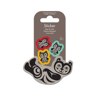 Sticker Simone Diamond Bear And Cubs - Sticker Simone Diamond Bear And Cubs -  - House of Himwitsa Native Art Gallery and Gifts