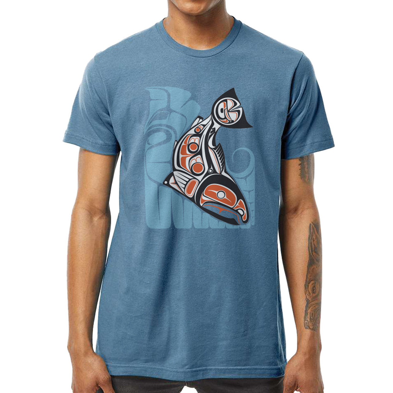 T-Shirt Sockeye Salmon Slate Blue - Garfinkle -  - House of Himwitsa Art Gallery