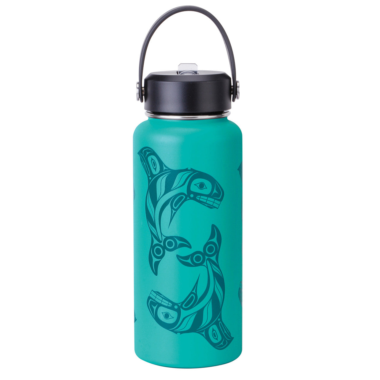 Wide Mouth Insulated Bottles - 32oz / Raven Fin Killer Whale - WBOT44 - House of Himwitsa Native Art Gallery and Gifts