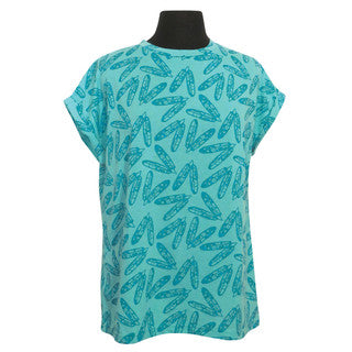 T Shirt Corey Bulpitt Loose Fit Feathers Turquoise - T Shirt Corey Bulpitt Loose Fit Feathers Turquoise -  - House of Himwitsa Native Art Gallery and Gifts