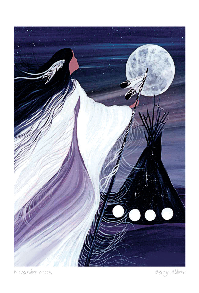 Art Card Betty Albert November Moon - Art Card Betty Albert November Moon -  - House of Himwitsa Native Art Gallery and Gifts