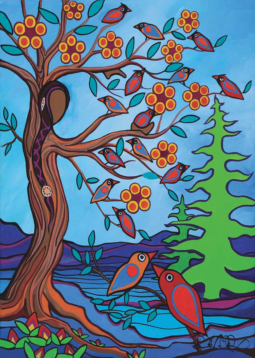 Art Card Pam Cailloux Mother Earth with Her Birds - Art Card Pam Cailloux Mother Earth with Her Birds -  - House of Himwitsa Native Art Gallery and Gifts