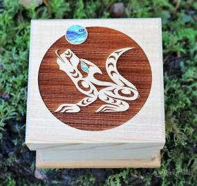 Shain Jackson Mini Cedar Bentwood Boxes - Wolf / Small - 308-SSB - House of Himwitsa Native Art Gallery and Gifts