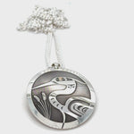 Grant Pauls Pendant Sterling Silver and 14K Gold Oval Heron