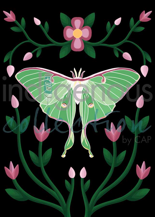 Art Card Marissa Indoe Lunar Moth and Ojibwe Florals