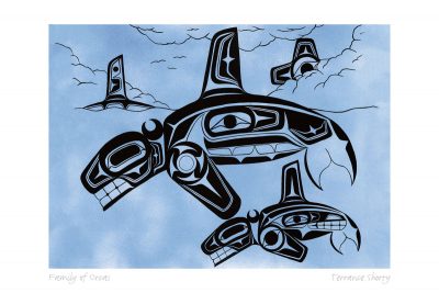 Matted Art Card Terrance Shorty Family Of Orcas - Matted Art Card Terrance Shorty Family Of Orcas -  - House of Himwitsa Native Art Gallery and Gifts