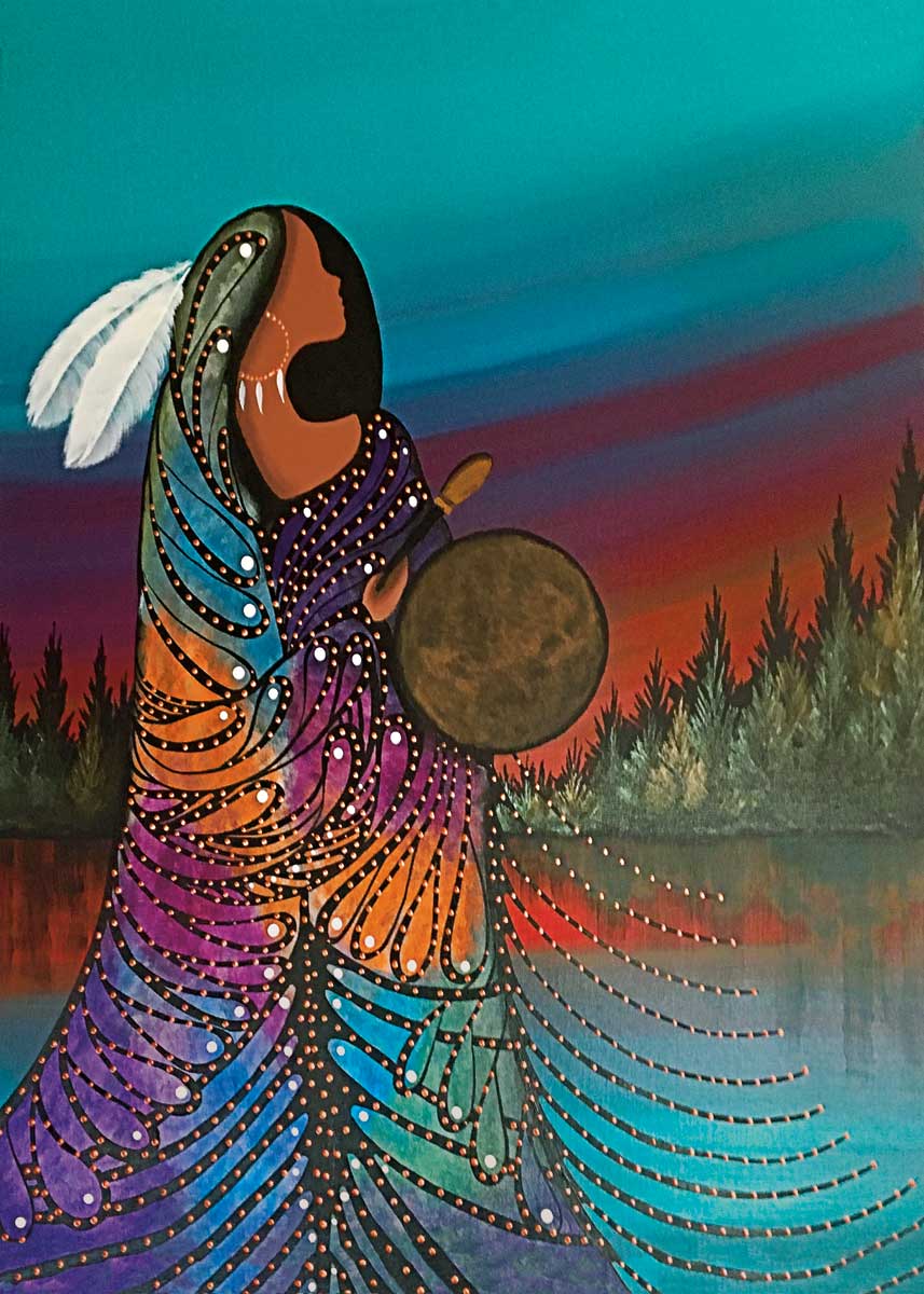 Magnet Betty Albert Aurora Drummer - Magnet Betty Albert Aurora Drummer -  - House of Himwitsa Native Art Gallery and Gifts