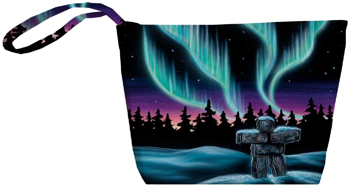 Small Canvas Tote Bag Sky Dance - Inukshuk - Small Canvas Tote Bag Sky Dance - Inukshuk -  - House of Himwitsa Native Art Gallery and Gifts