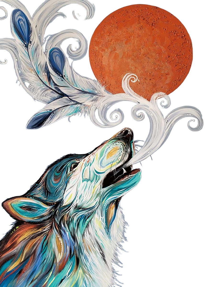 Magnet Carla Joseph Cree Wolf Call - Magnet Carla Joseph Cree Wolf Call -  - House of Himwitsa Native Art Gallery and Gifts