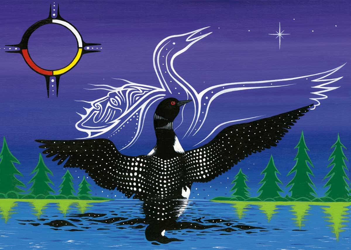 MATTED ART CARDS JEFFERY RED GEORGE - Dancing Loon - POD2774M - House of Himwitsa Native Art Gallery and Gifts
