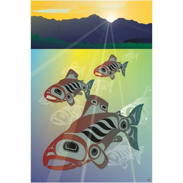 Art Card Mark Preston Salmon Fall Run - Art Card Mark Preston Salmon Fall Run -  - House of Himwitsa Native Art Gallery and Gifts