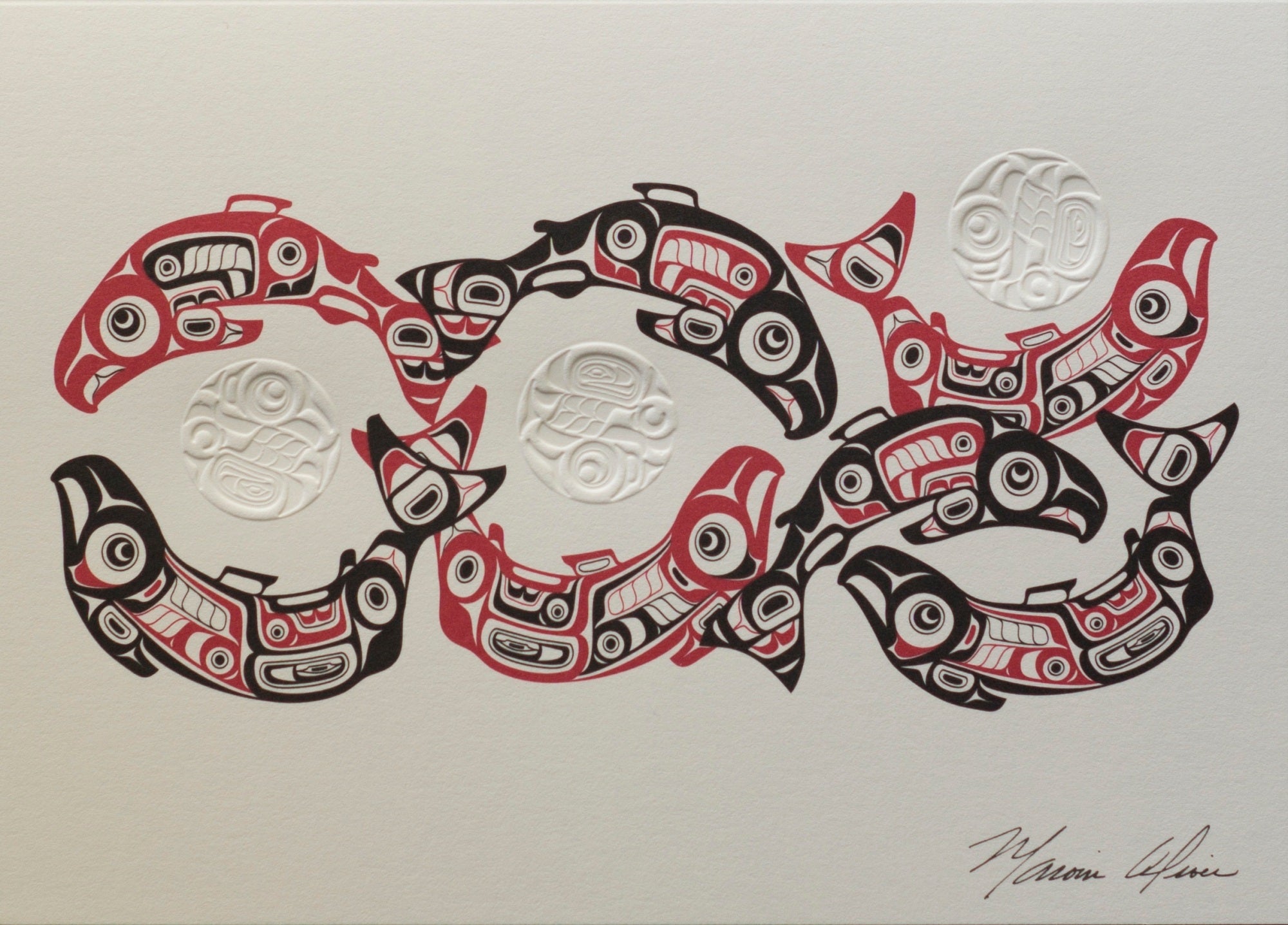 Marvin Olivier Spawning Salmon Art Card - Marvin Olivier Spawning Salmon Art Card -  - House of Himwitsa Native Art Gallery and Gifts