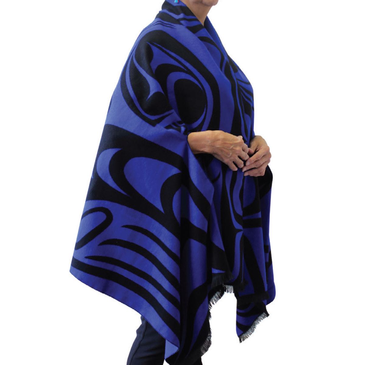 REVERSIBLE FASHION CAPES - Paul Windsor Spirit Wolf Blue - CAPE16 - House of Himwitsa Native Art Gallery and Gifts