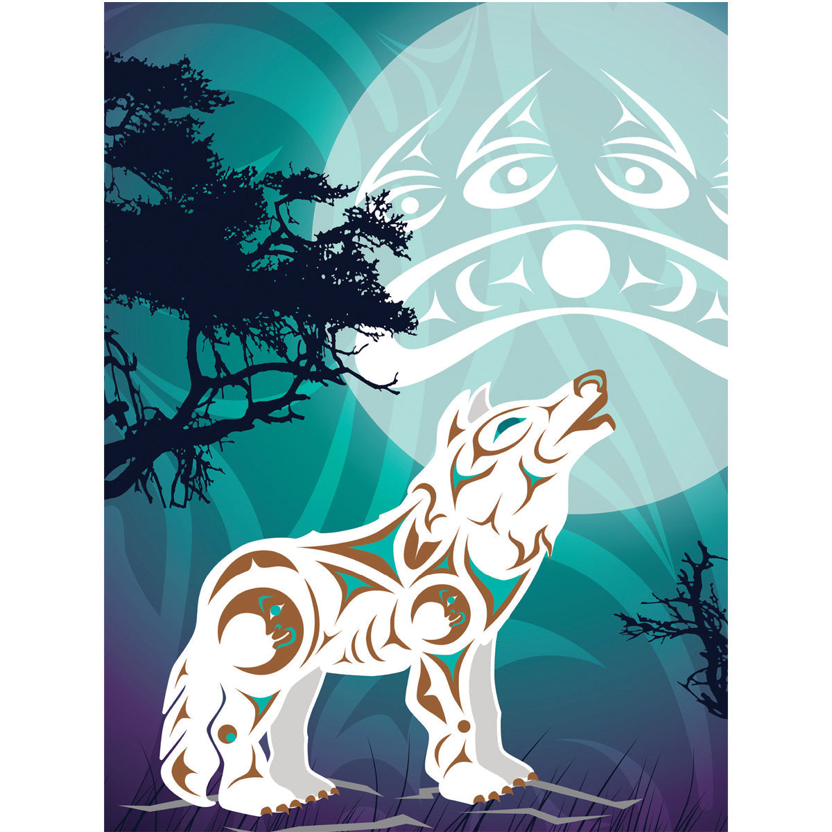Folding Card Howling Wolf - Folding Card Howling Wolf -  - House of Himwitsa Native Art Gallery and Gifts