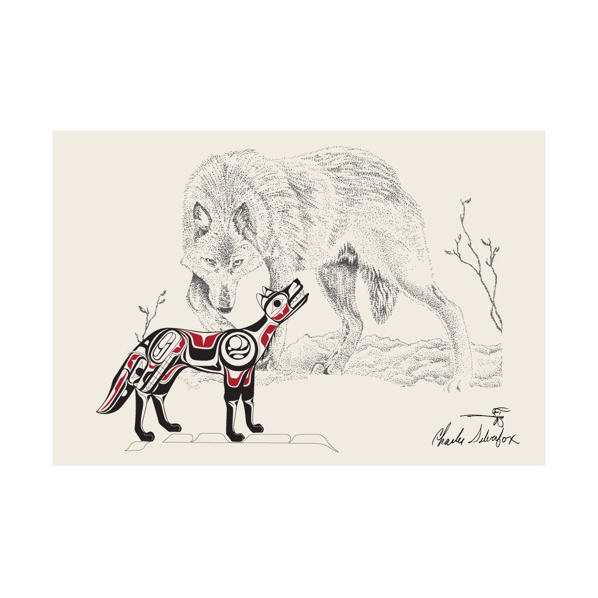 Postcard Charles Silverfox  Wolf - Postcard Charles Silverfox  Wolf -  - House of Himwitsa Native Art Gallery and Gifts