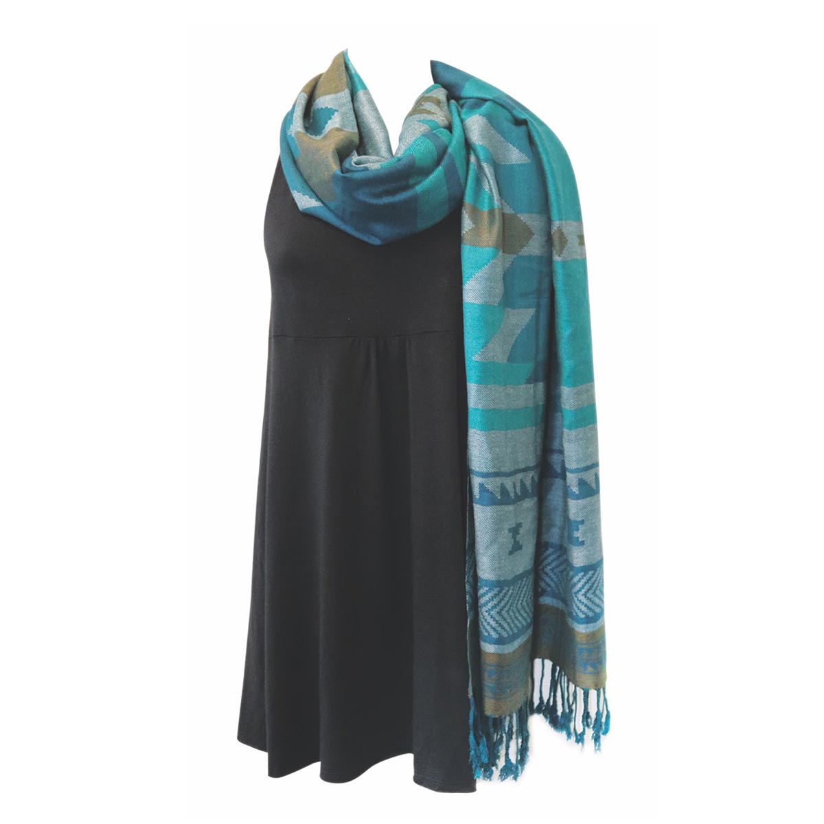 Shawl LS Salish Weaving Teal - Shawl LS Salish Weaving Teal -  - House of Himwitsa Native Art Gallery and Gifts