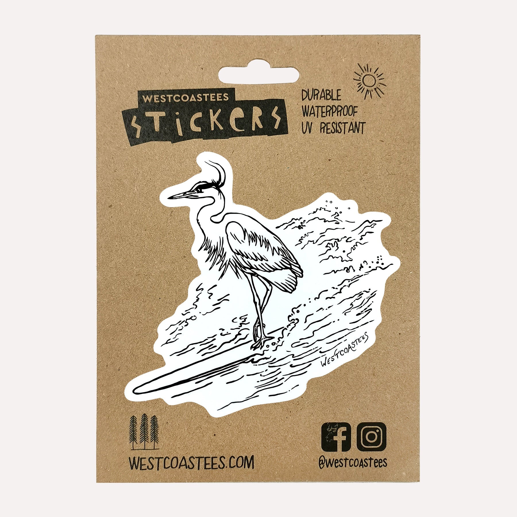 Westcoastees Surfing Heron Sticker - Westcoastees Surfing Heron Sticker -  - House of Himwitsa Native Art Gallery and Gifts